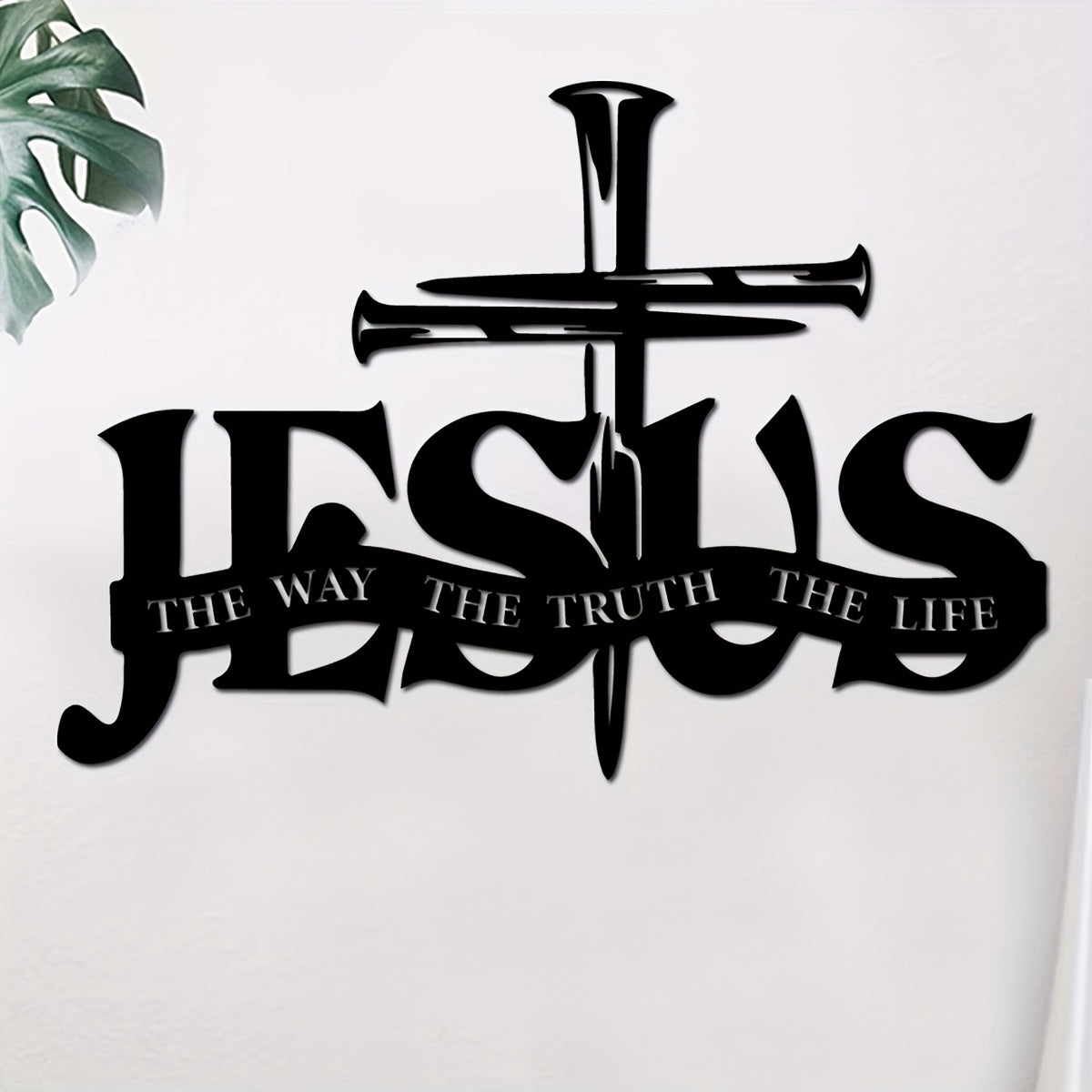 1pc Metal Jesus Wall Art Decor – Transverse Orientation Religious Sign with Cross, The Way The Truth The Life Script, Christ Inspired Home Decoration, No Electricity Needed, Featherless, Spiritual Housewarming Gift