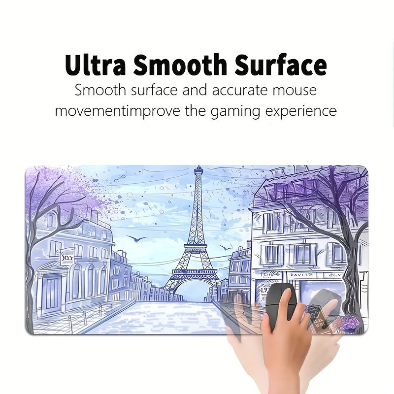 1pc Large Paris Street Scene Gaming Mouse Pad - Thickened Non-Slip Washable Rubber Desk Mat, Precision Edge Locking, for Gamers and Office Use, Computer Keyboard Accessories