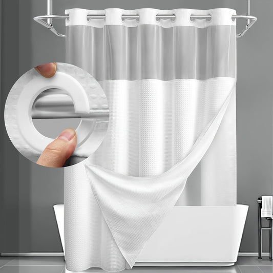 Double Layer Shower Curtain 10 Large Ring Hook Free Waterproof Bathroom Decorative with Snap-in Liner Single Layer 180x180cm