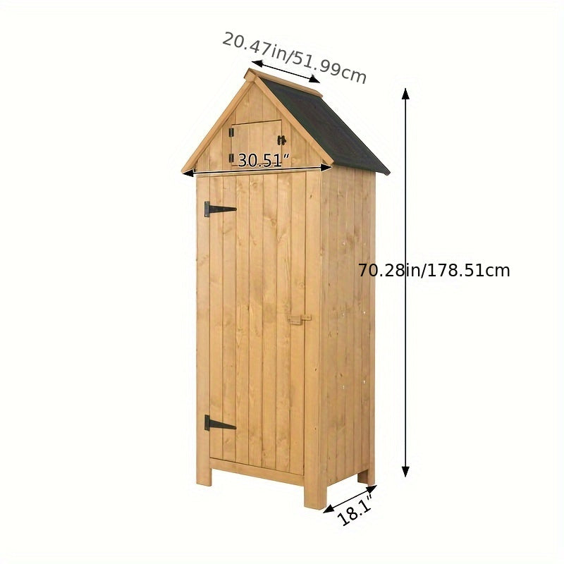 1pc Wooden Garden Shed With Single Door, Cedar Wood Storage Cabinet For Outdoor Use, Wooden Storage Cabinet, Garden Tool Organizer, Home Essential