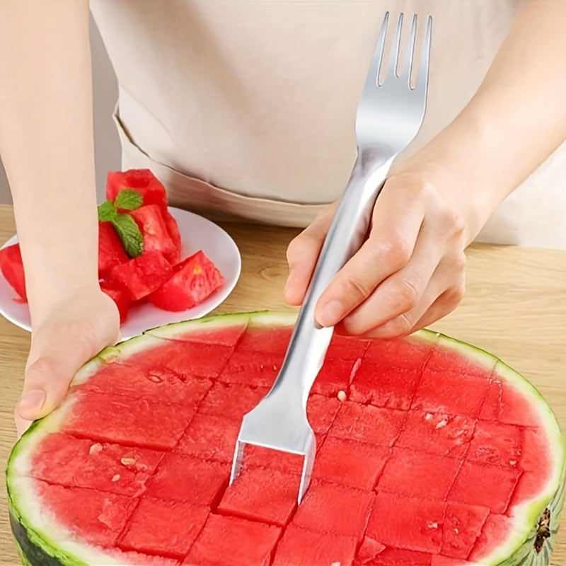 2 in 1 Creative Watermelon Cutter, Reusable Watermelon Slicer, Stainless Steel Watermelon Fork, Watermelon Knife, Fruit Divider, Kitchen Gadgets, Kitchen Supplies, Easy Watermelon and Fruit Preparation