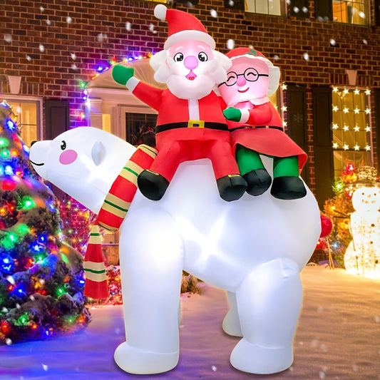 KOOY 6FT Christmas Inflatables Santa Claus Sitting On Polar Bear, Christmas Blow Up Yard Decoration, LED Lights For Christmas Party Holiday Xmas, Outdoor Lawn Winter Décor Christmas Decoration