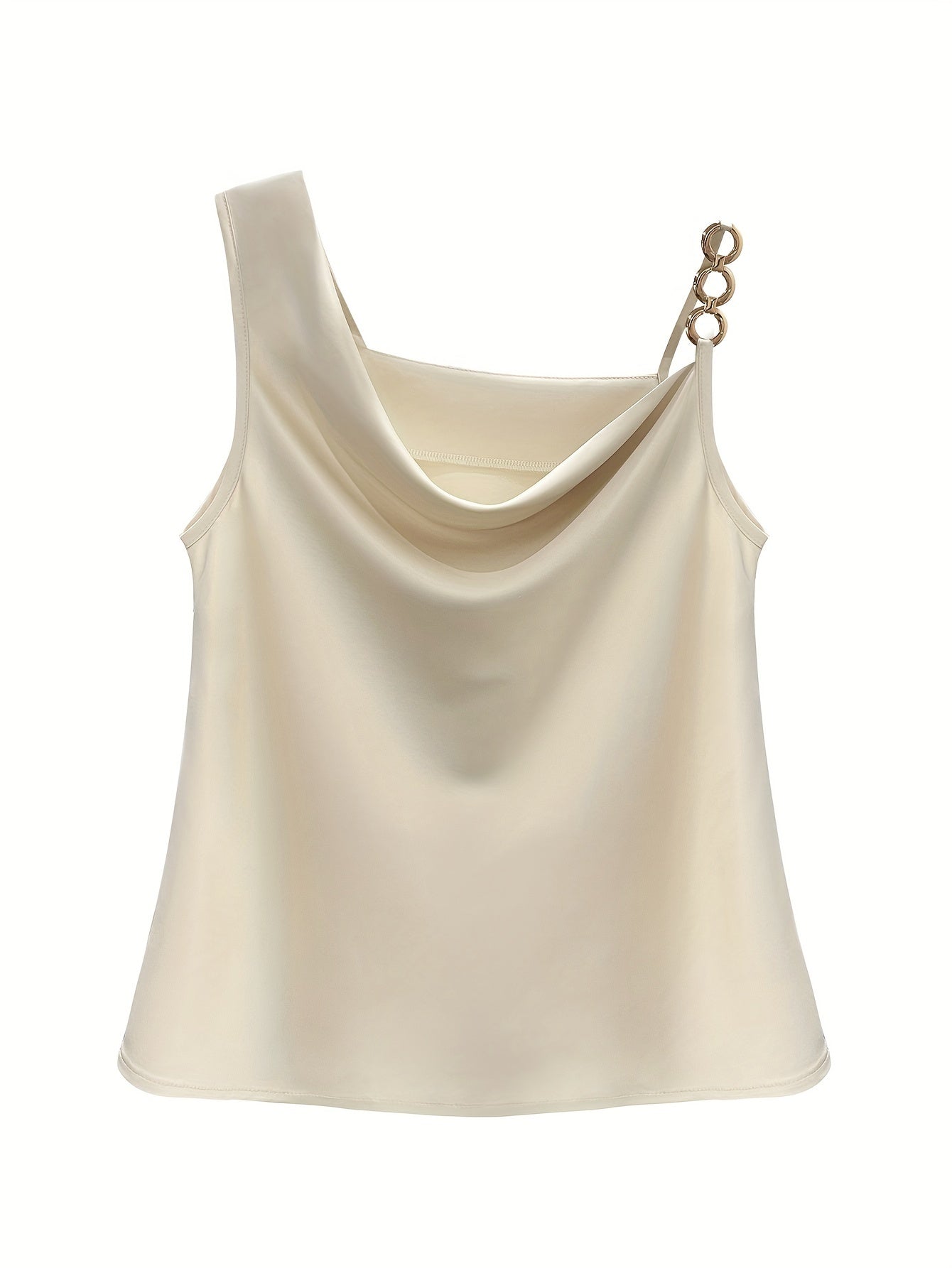 Chain Decor Cowl Neck Blouse, Elegant Sleeveless Top For Spring & Summer, Women's Clothing