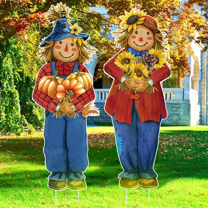 Festive Thanksgiving Scarecrow Garden Decoration - Easy Outdoor Setup with 8 Stakes