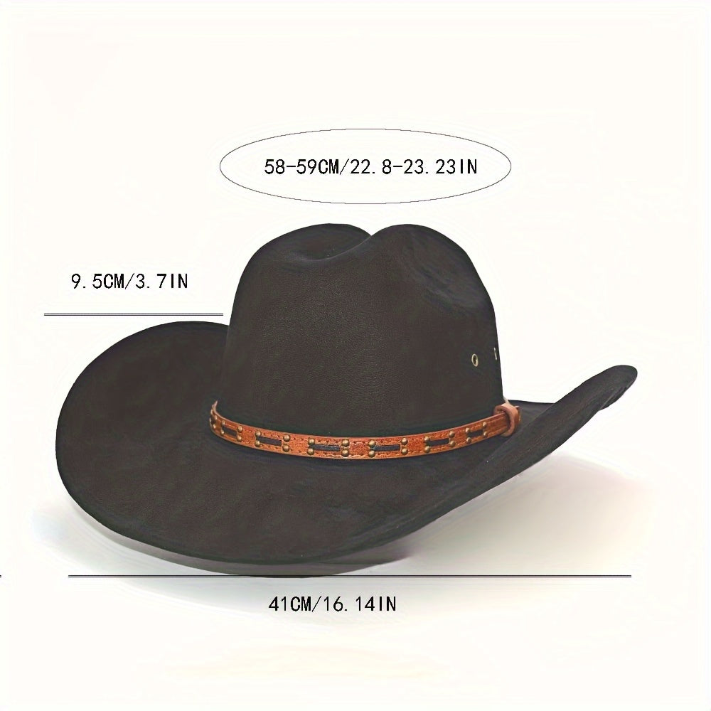 Premium Faux Leather Cowboy Hat - Classic Red-Brown with Vintage Belt, Breathable Wide Brim for Men & Women, Includes Durable Support & Elegant Gift Box