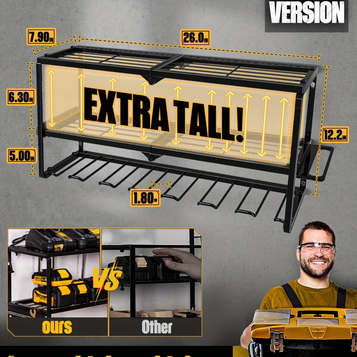 Power Tool Organizer Rack 3 Layers Wall Mount Wrench Organizer Electric Drill Holder Heavy Duty Tool Shelf for Workshop Garage