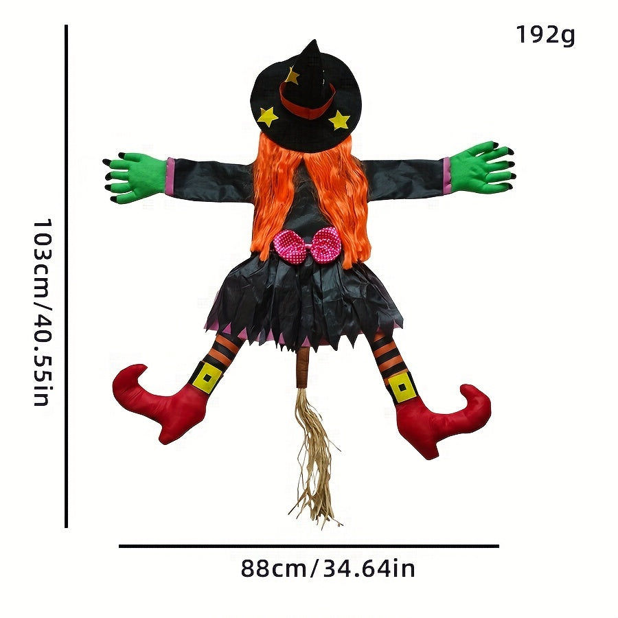 Festive Halloween Tree Climbing Witch with Orange Hair, Outdoor Decoration, Age 14+, Polyester Fabric