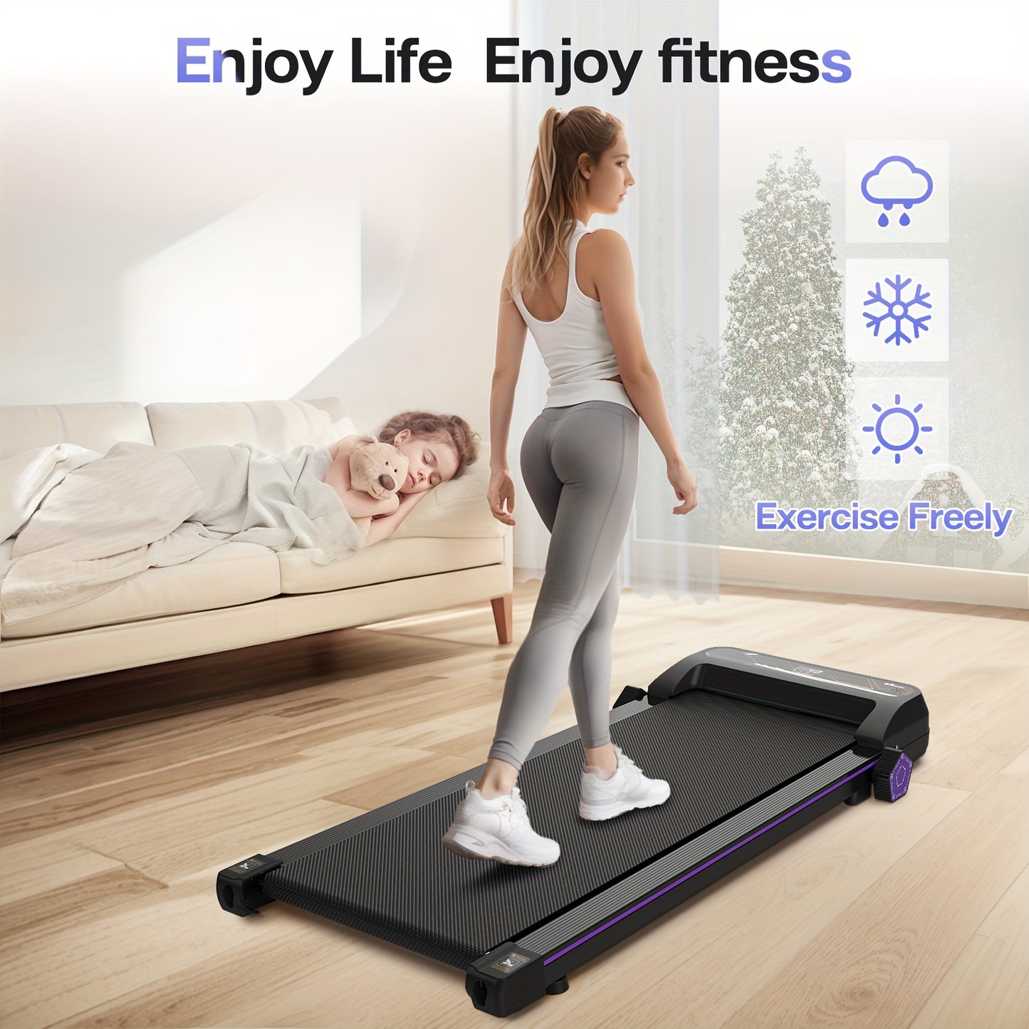 FYC 1pc Fitness Treadmill With Incline, 2.5HP Low Noise Running Machine, With Remote Control And LED Display, For Indoor Fitness, Jogging