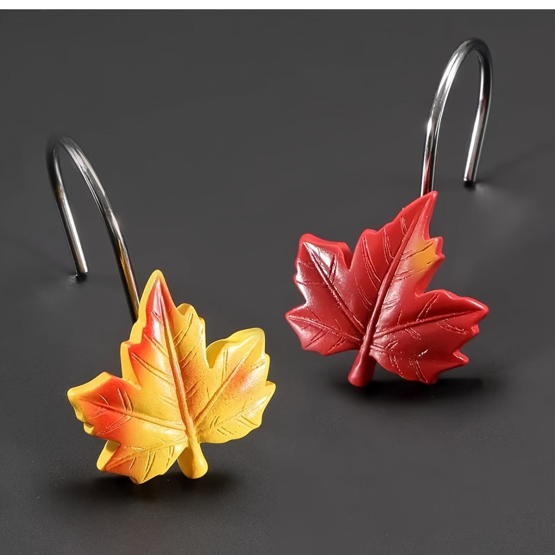 12pcs Maple Leaf Decorative Shower Curtain Hooks, High-Quality Stainless Steel, Plant Theme, Perfect For Thanksgiving/Autumn, Bathroom Accessories