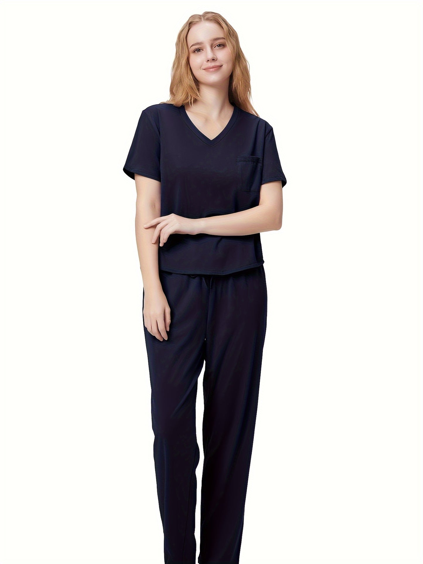 SIORO Womens casual Pajamas Set Short Sleeve Sleepwear V-neck Tops Loungewear Nightwear with Long Pants