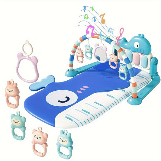 Deluxe Kick and Play Piano Gym Mat, Early Developmental Activity Center with Soft Rattles, Music, and Lights for Newborn to Toddler, Blue - 0+ Months