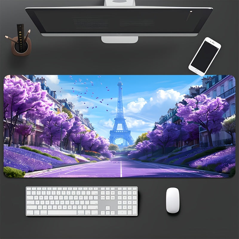 Extra Large Paris Eiffel Tower Gaming Mouse Pad - Thick, Washable Rubber Desk Mat with Non-Slip Base and Precision Edge Stitching for Gamers and Office Use, 1pc