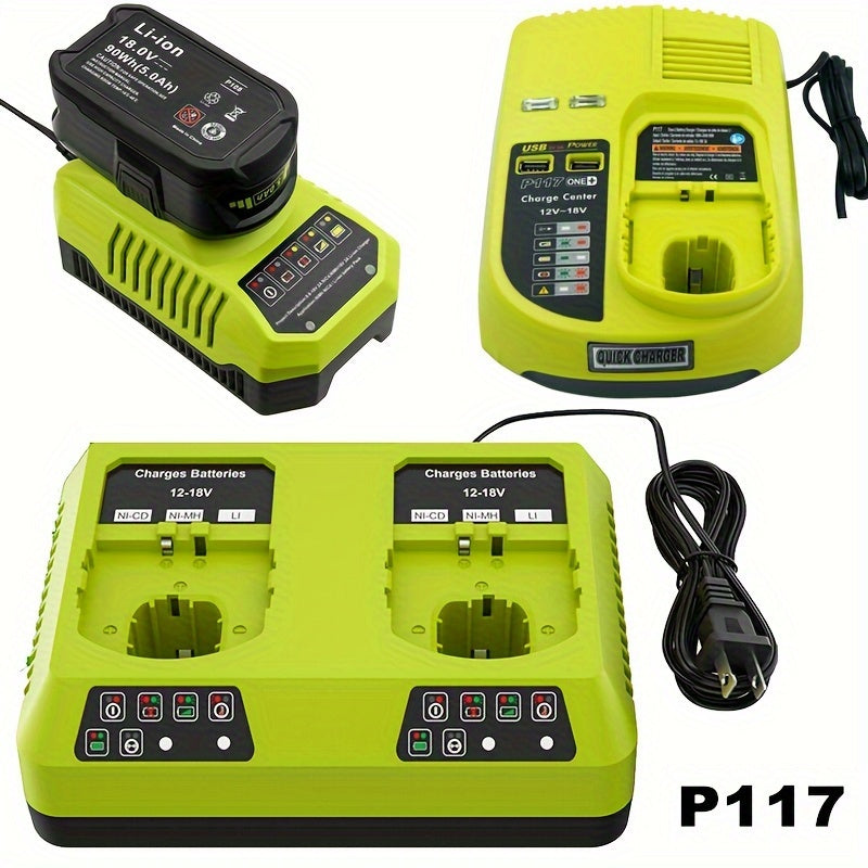 Double Charger P117 for Ryobi P108 P107 Battery 12V 14.4V 18V 2A for Ni-CD Ni-MH 3A for Li-ion Ryobi One High Quality