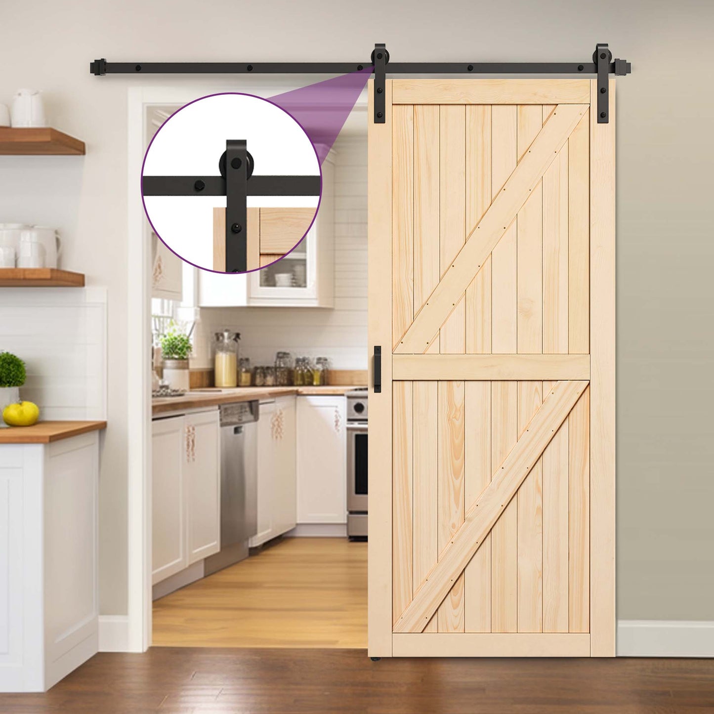 EaseLife 32in x 84in Sliding Barn Door with 5.5FT Barn Door Hardware Kit & Handle Included,DIY Assemblely,Easy Install,