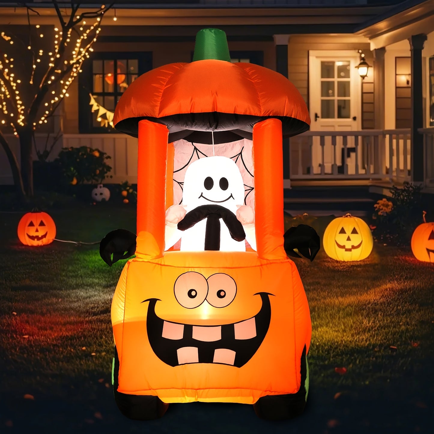 Halloween Inflatables Decorations, 5Ft Tall Cute Inflatable Pumpkin Car, Lighted Blow Up Decoration For Indoor, Outdoor, Yard, Garden, Holiday, Home