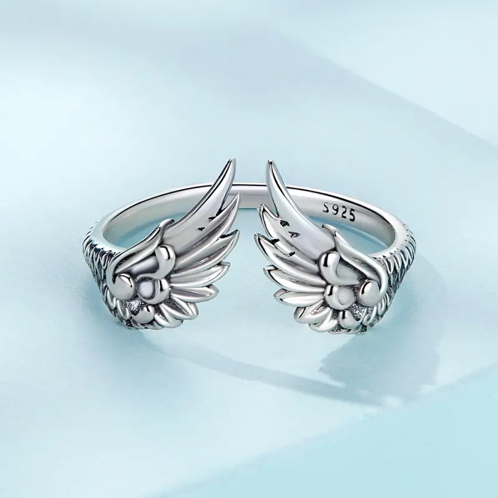 1pc Ring Angel Wing Design For Female Adjustable Cuff Ring Delicate Carving Craft Luxury Birthday Chrismas Gift For Female With Gift Box