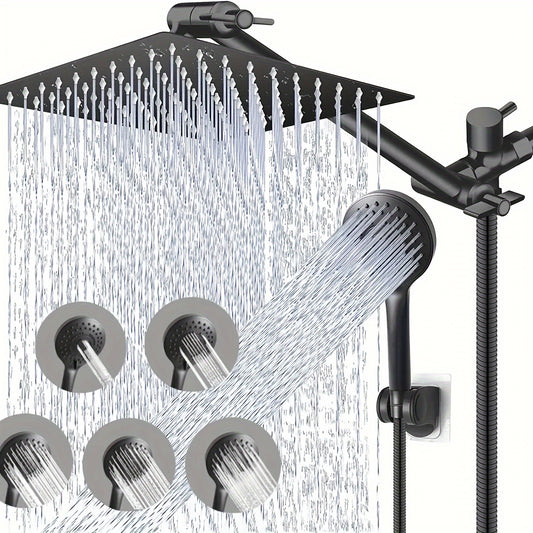 Stainless Steel Pressurized Shower Head Five-function Hand-held Top Spray Showerhead Chrome Inwall Shower System