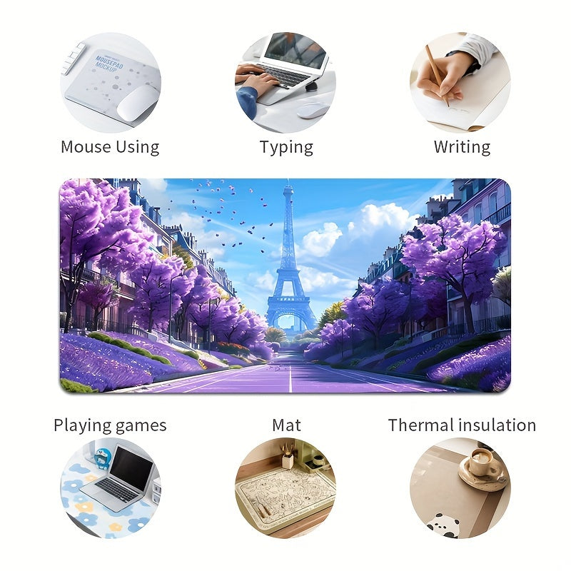 Extra Large Paris Eiffel Tower Gaming Mouse Pad - Thick, Washable Rubber Desk Mat with Non-Slip Base and Precision Edge Stitching for Gamers and Office Use, 1pc