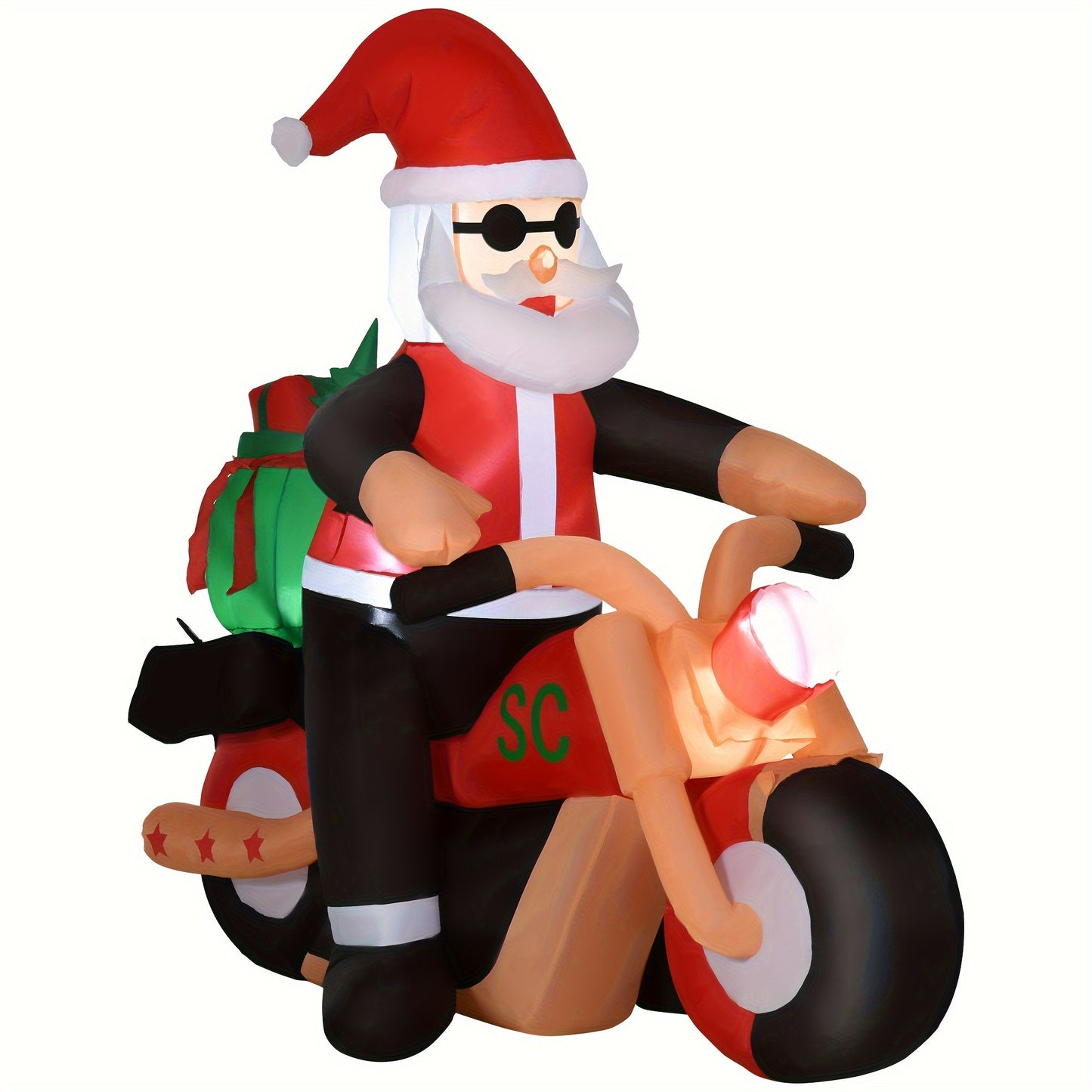 HOMCOM 6' Christmas Inflatable Santa Claus Riding A Motorcycle With Toy Bag, Outdoor Blow-Up Yard Decoration With LED Lights Display