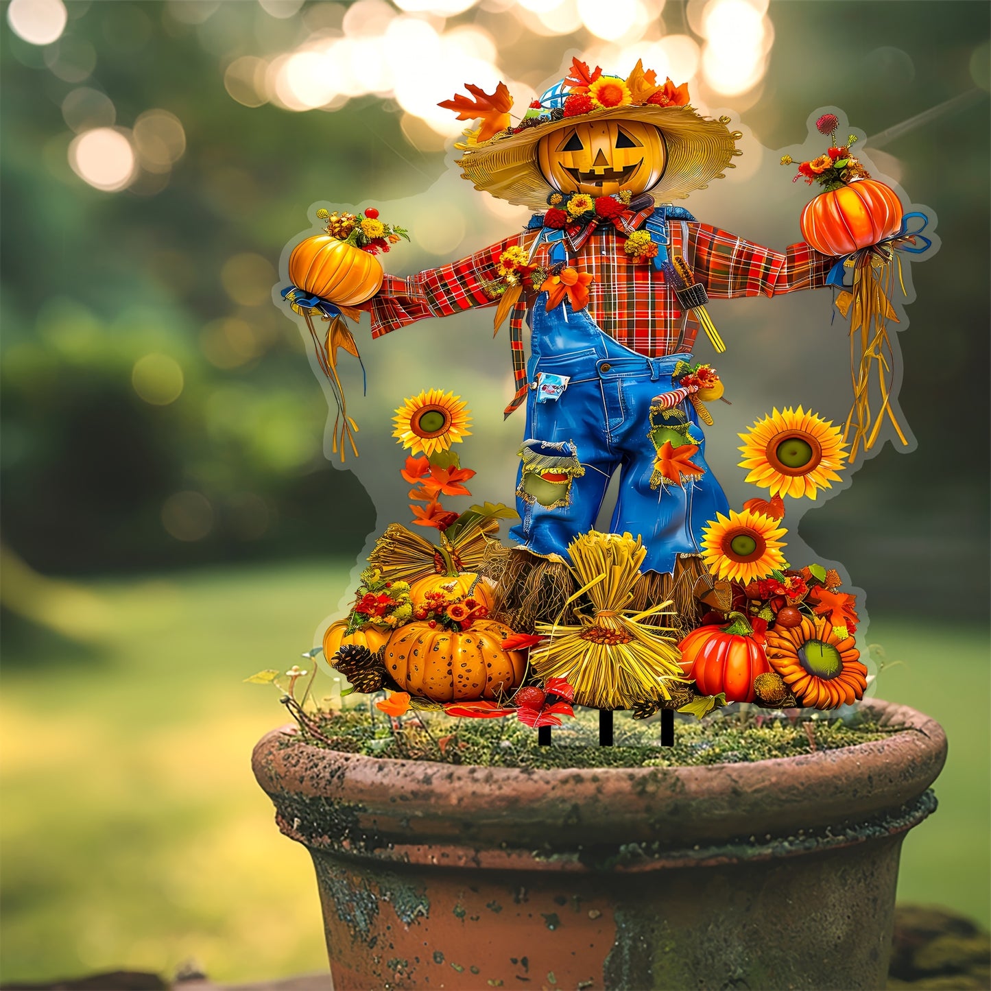 Charming Scarecrow with Pumpkin Garden Stake - Acrylic, Fall Harvest & Thanksgiving Decor, Versatile Outdoor Yard Art, Perfect Gift for Family and Friends