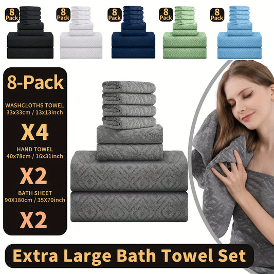 8pcs Premium Towel Set-Includes 2 Extra Large Oversized Bath Towels & 2 Hand Towels & 4 Washcloths, Ultra Soft Thick Bathroom Towel 750GSM, Highly Absorbent Quick Dry Microfiber Towel For Bathroom Hotels Gym, Bathroom Essentials