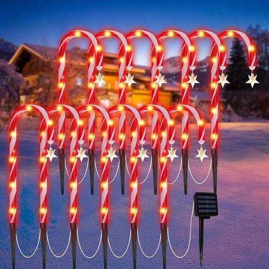 【Clearance Sale】Christmas Candy Cane Lights 8 Modes Outdoor Solar Landscape Lamps With Star For Outdoor Garden Lawn Yard Decor