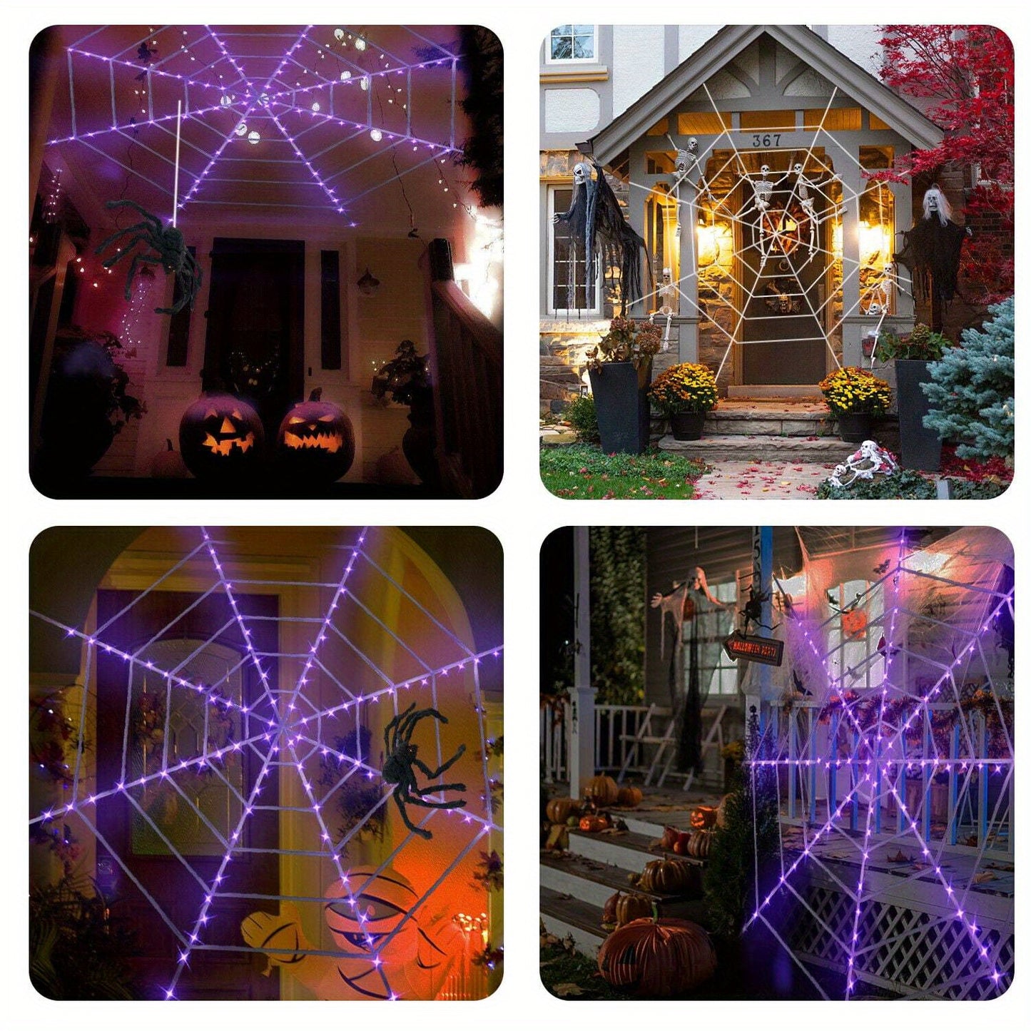 Halloween Decoration 11.8FT Spider Web & 0.98ft Spider, Giant Large Cobweb with Purple LED Lights for Indoor Outdoor Home Yard Garden Scary Party Decor