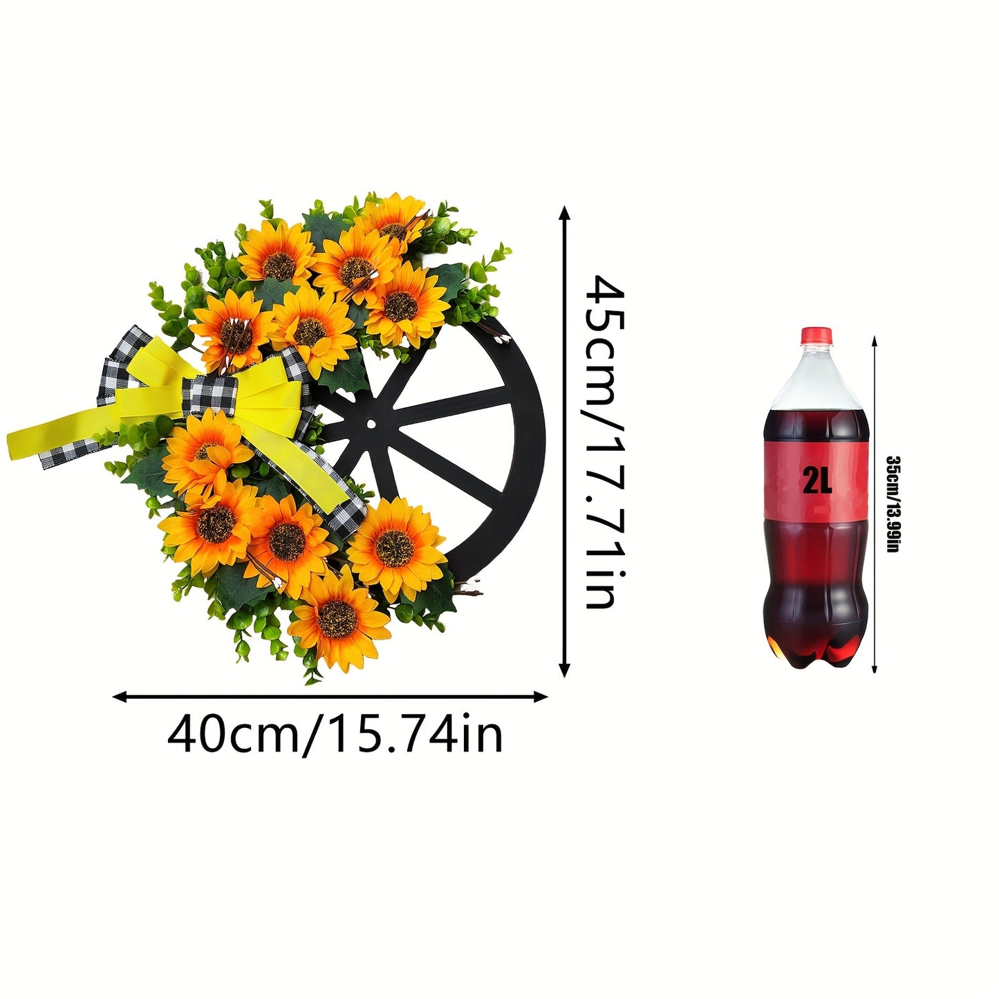 Autumn Sunflower Wheel Wreath - Perfect for Fall, Thanksgiving & Harvest Season Decor | Artificial Floral Garland for Outdoor Festivities & Window Display