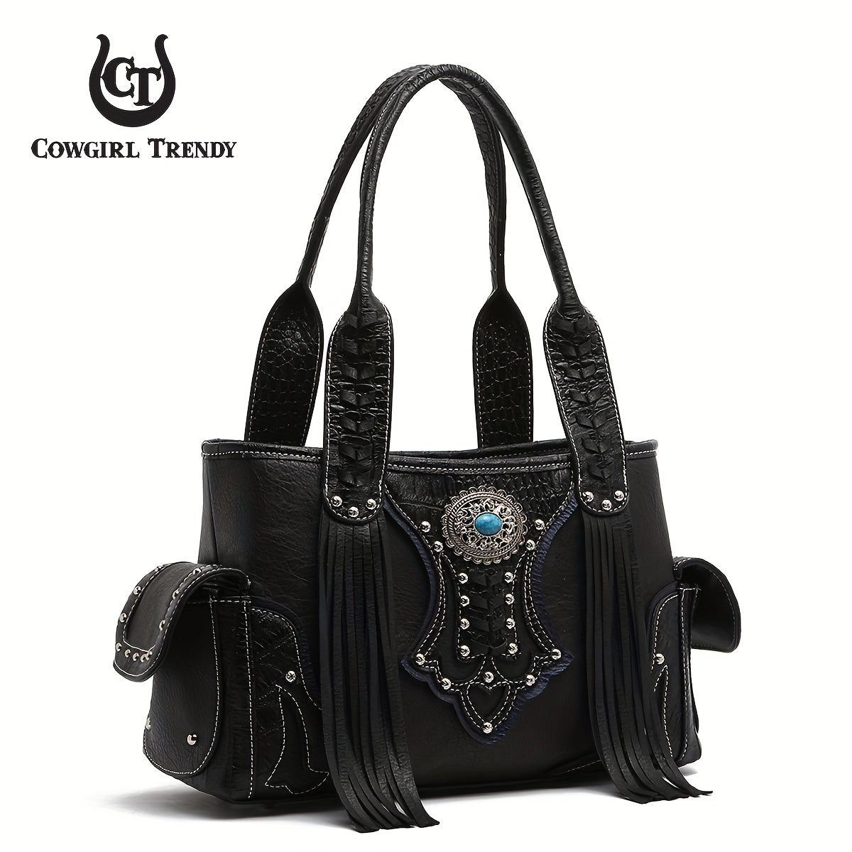 Western Style Cowgirl Woven Fringe Crocodile Gorgeous Purse Conchos Tote Country Women Handbag Shoulder Bags Wallet Set