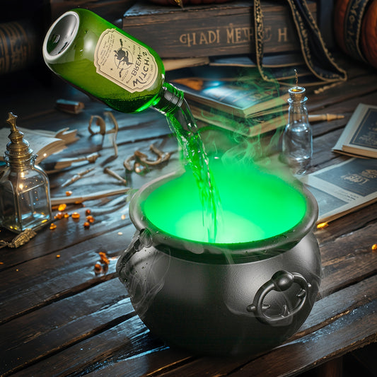 Indoor Halloween Decorations - Witches Cauldron With Magic Bottles & Fog Maker - Halloween Party Decor For Home Room Mantel Table Gifts