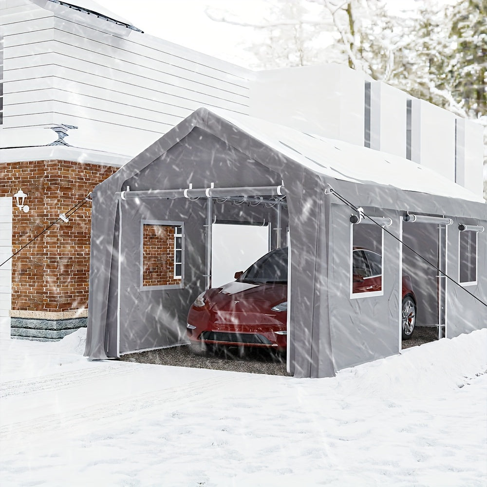 10 X 20 Ft. Heavy Duty Steel Outdoor Carport, Storage Boat Shed Canopy Garage Car Shelter With 4 Window Sidewalls And 4 Doors