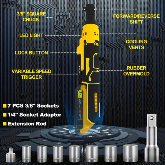 Electric Ratchet Wrench 220N.M Cordless Driver 3/8'' Impact Removal Screw Nut Repair Power Tools for Dewalt 18V 20V Battery