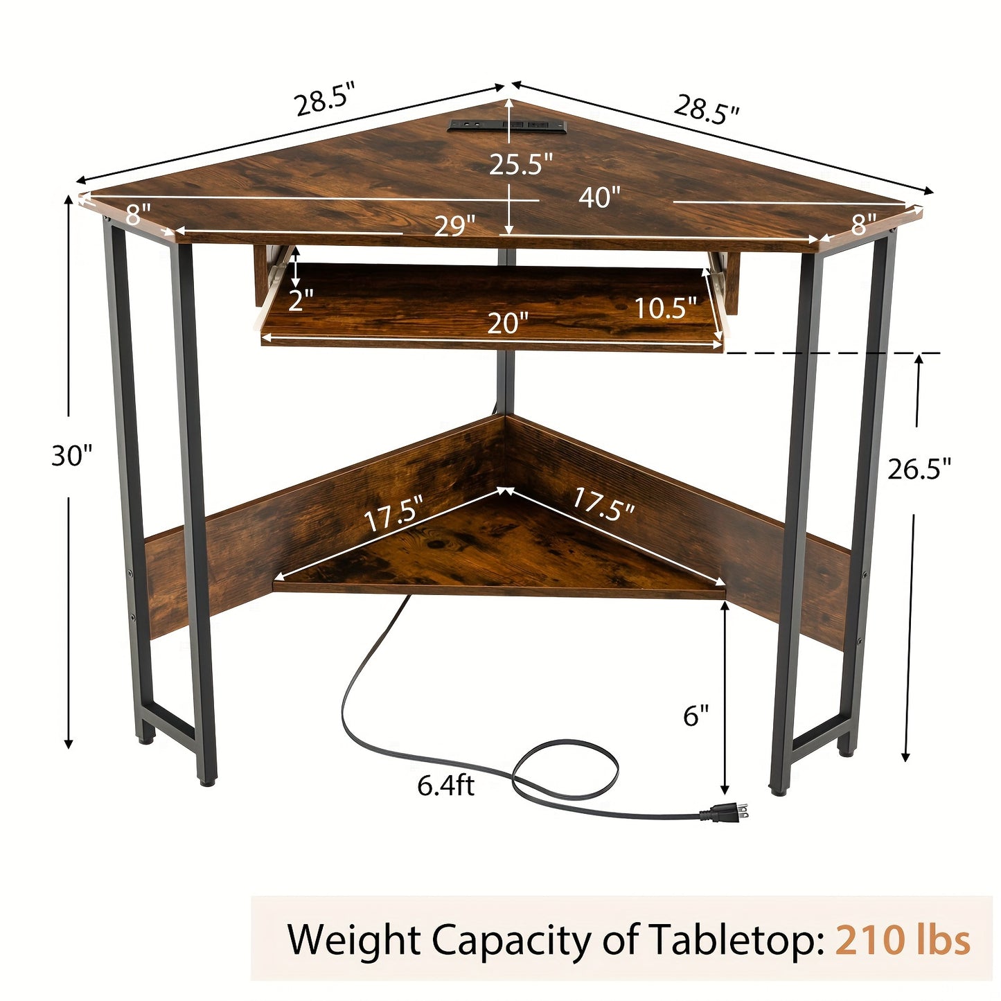 COSTWAY Triangle Corner Computer Desk W/ Charging Station Keyboard Tray & Storage Shelf