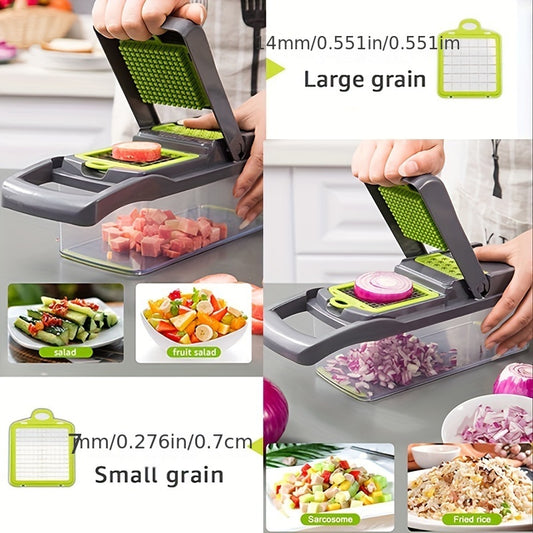 15in1 Multifunctional Vegetable Cutter, Multipurpose Chopper, Fruits Vegetable Cutter, Chopper For Kitchen, Kitchen Accessories, Onion Chopper Dicer, Manual Vegetable Cutter With Container And Lid, Food Chopper For Potato, Kitchen Supplies