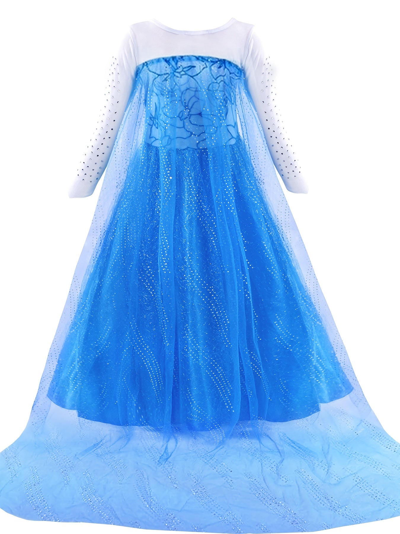 Elsa Princess Costume for Girls, Queen Dress Up Set with Wig, Crown, Mace, Gloves, Halloween Party Accessories