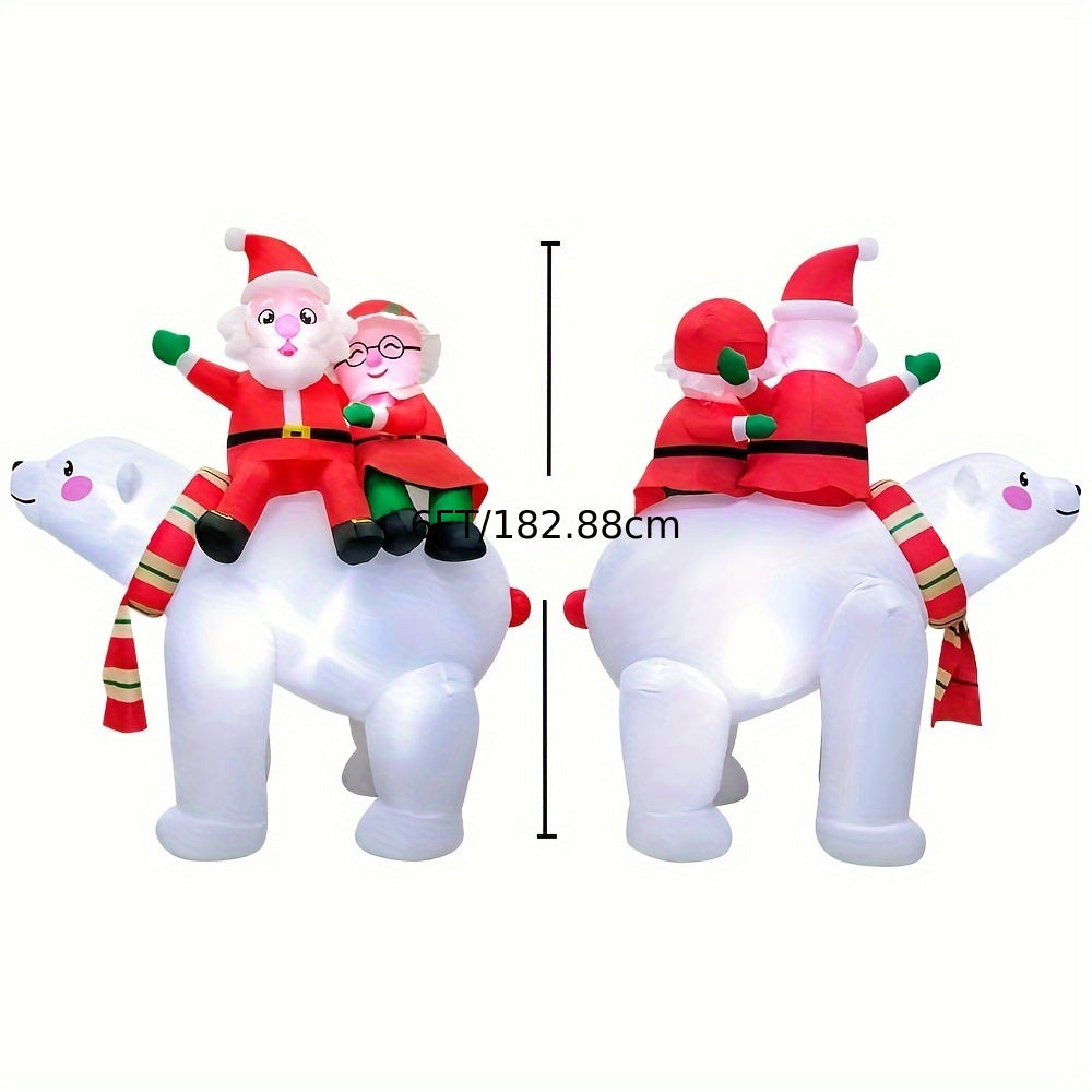 KOOY 6FT Christmas Inflatables Santa Claus Sitting On Polar Bear, Christmas Blow Up Yard Decoration, LED Lights For Christmas Party Holiday Xmas, Outdoor Lawn Winter Décor Christmas Decoration