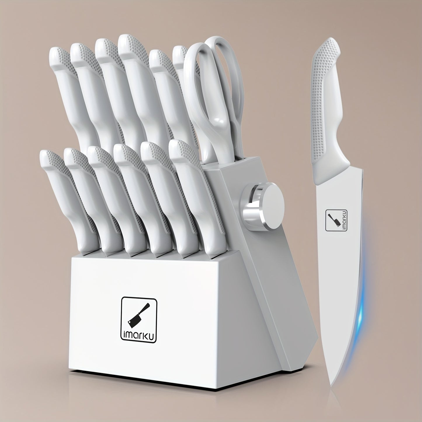 14 PCS Japanese Stainless Steel Kitchen Knife Set with Block, Built-in Sharpener, and Non-slip Ergonomic Handles