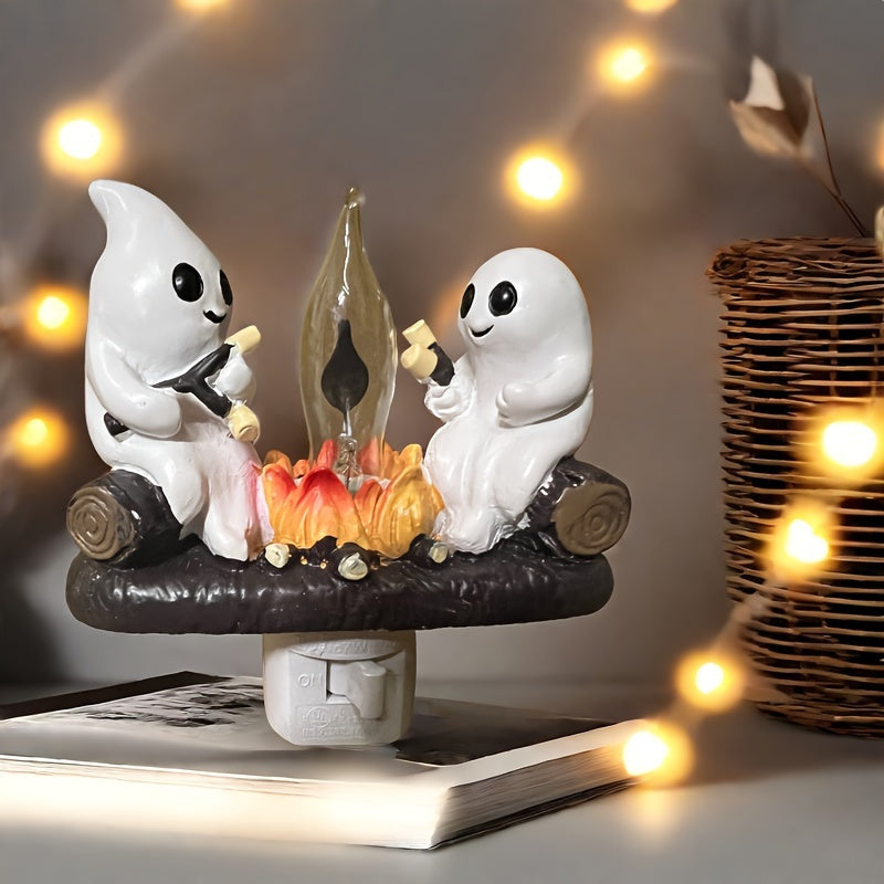 Spooky Ghost Bonfire Night Light - 3D Illusion, Perfect for Halloween Decor & Bedroom Ambiance, Plug-In, No Batteries Required