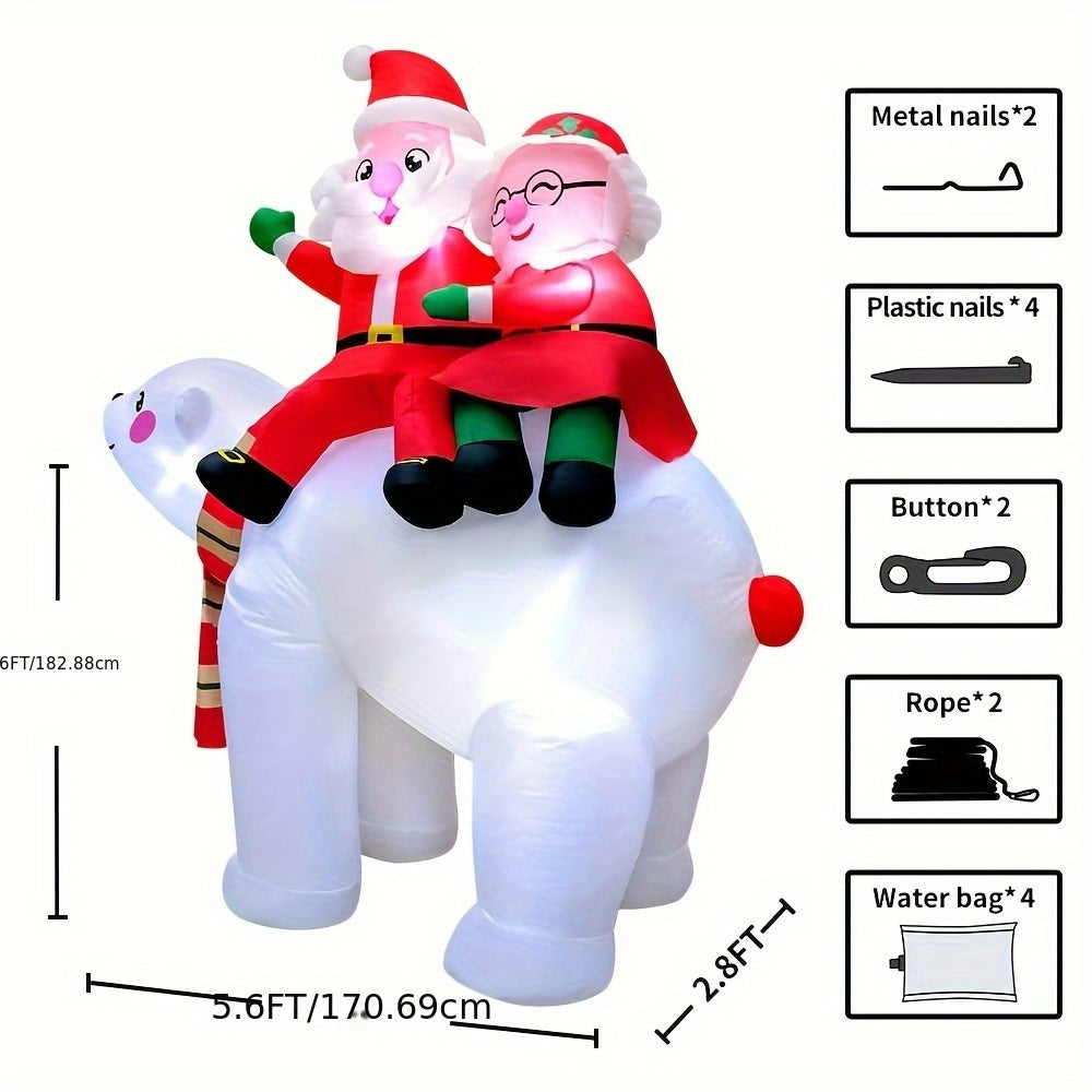 KOOY 6FT Christmas Inflatables Santa Claus Sitting On Polar Bear, Christmas Blow Up Yard Decoration, LED Lights For Christmas Party Holiday Xmas, Outdoor Lawn Winter Décor Christmas Decoration