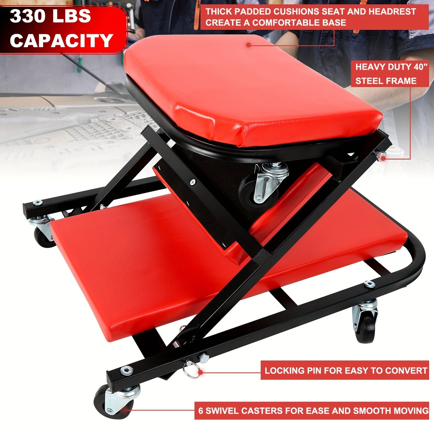 1pc, Mechanical Crawler, Garage Gift, 36 Inch Z Crawler Seat, 2 In 1 Mechanical Gift, 300 Lb Capacity, Low-profile Crawler With 6 Wheels For Father's Day Tool Gift, Portable Bed Chair, Easy Storage