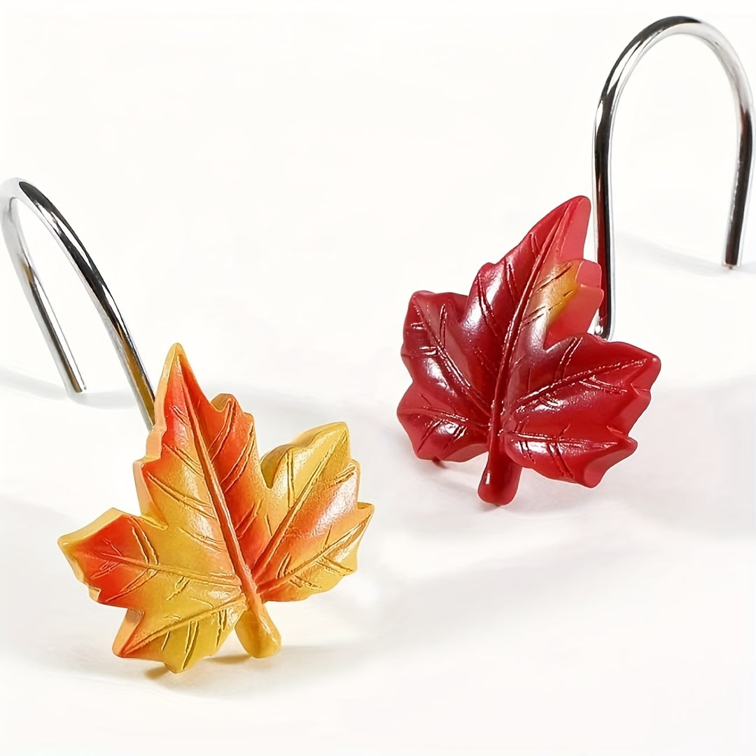 12pcs Maple Leaf Decorative Shower Curtain Hooks, High-Quality Stainless Steel, Plant Theme, Perfect For Thanksgiving/Autumn, Bathroom Accessories