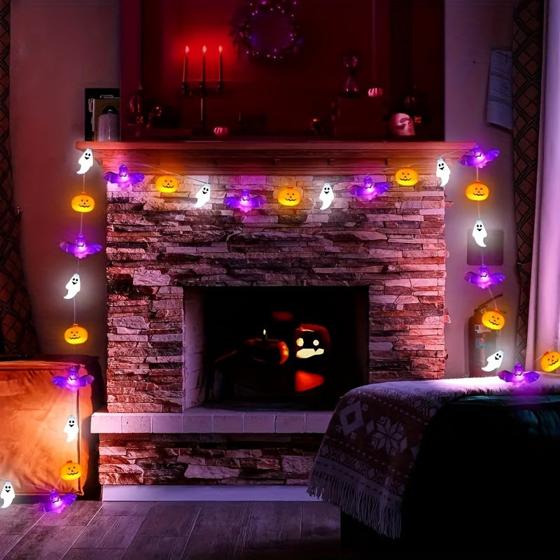 Spooky Halloween LED String Lights With Pumpkins, Bats & Ghosts - Battery-Powered For Indoor/Outdoor Decor, Perfect For Home, Bedroom, Birthday Parties & Theme Events