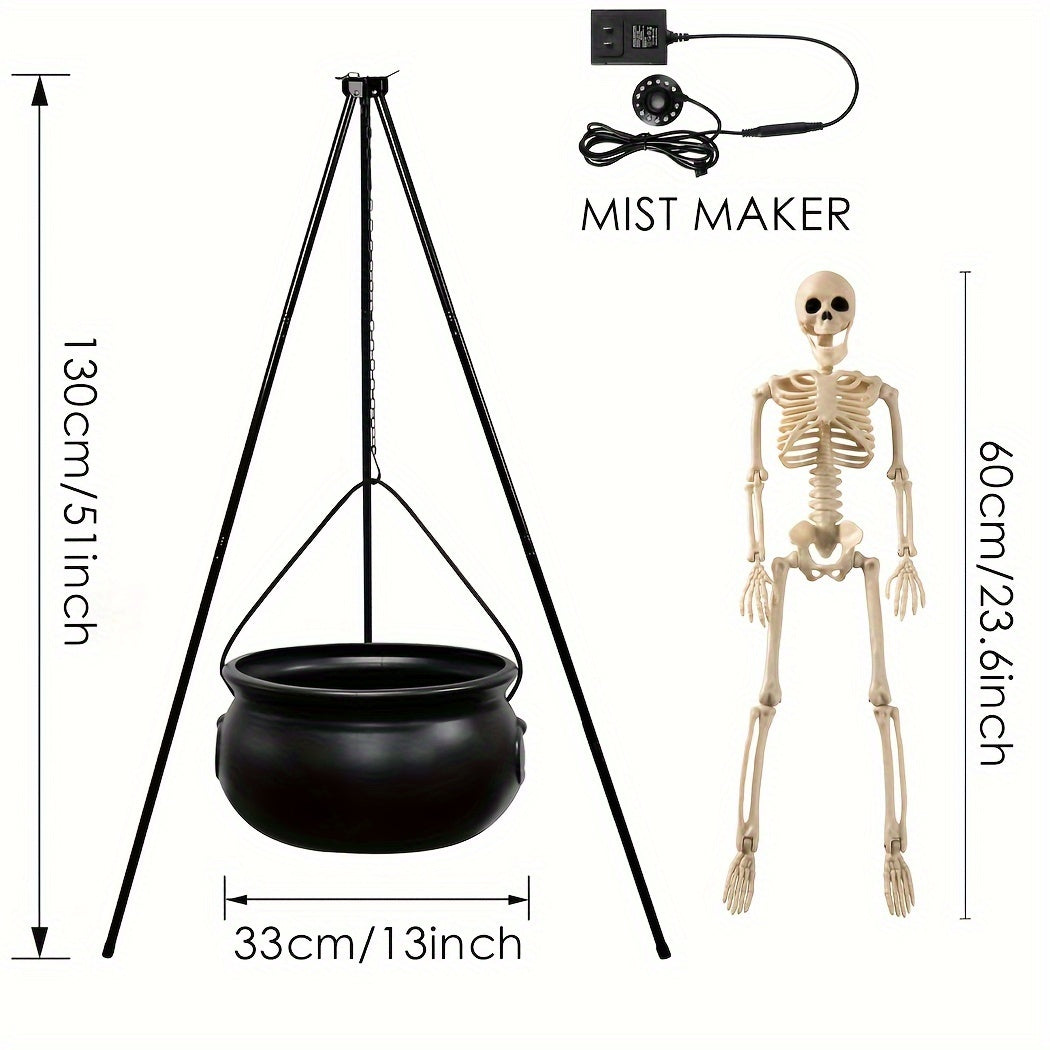 Large Outdoor Halloween Decorations - Skeleton And Witch Cauldron With Tripod And Smoke Generator - Great For Patio Porch And Home Decorations