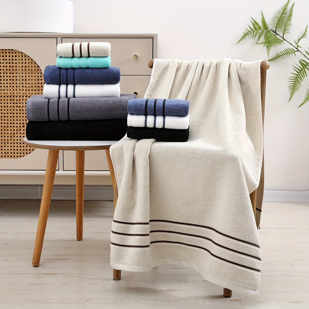 EverShine 8-Piece Bath Towel Set, 100% Cotton Premium Woven, 2 Bath Towels, 2 Hand Towels, 4 Washcloths, Luxurious Bathroom Linen, Highly Absorbent 500 GSM - Ideal Home Bath Essentials