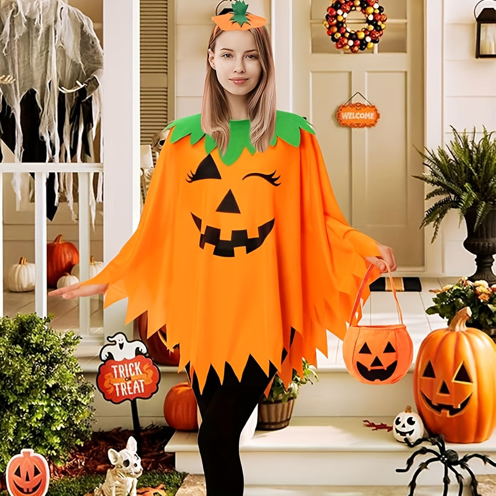 Festive Adult Pumpkin Costume with Headband and Bag - Perfect for Halloween Parties