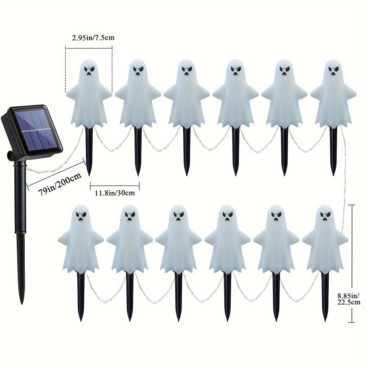 Anylincon 12pcs Solar-Powered Ghost Lights - Perfect For Halloween & Day Of The Dead Decor | Spooky Heads With 8 Lighting Modes | Ideal For Pathways, Landscapes, Yards & Lawns | Durable Plastic, Easy Install