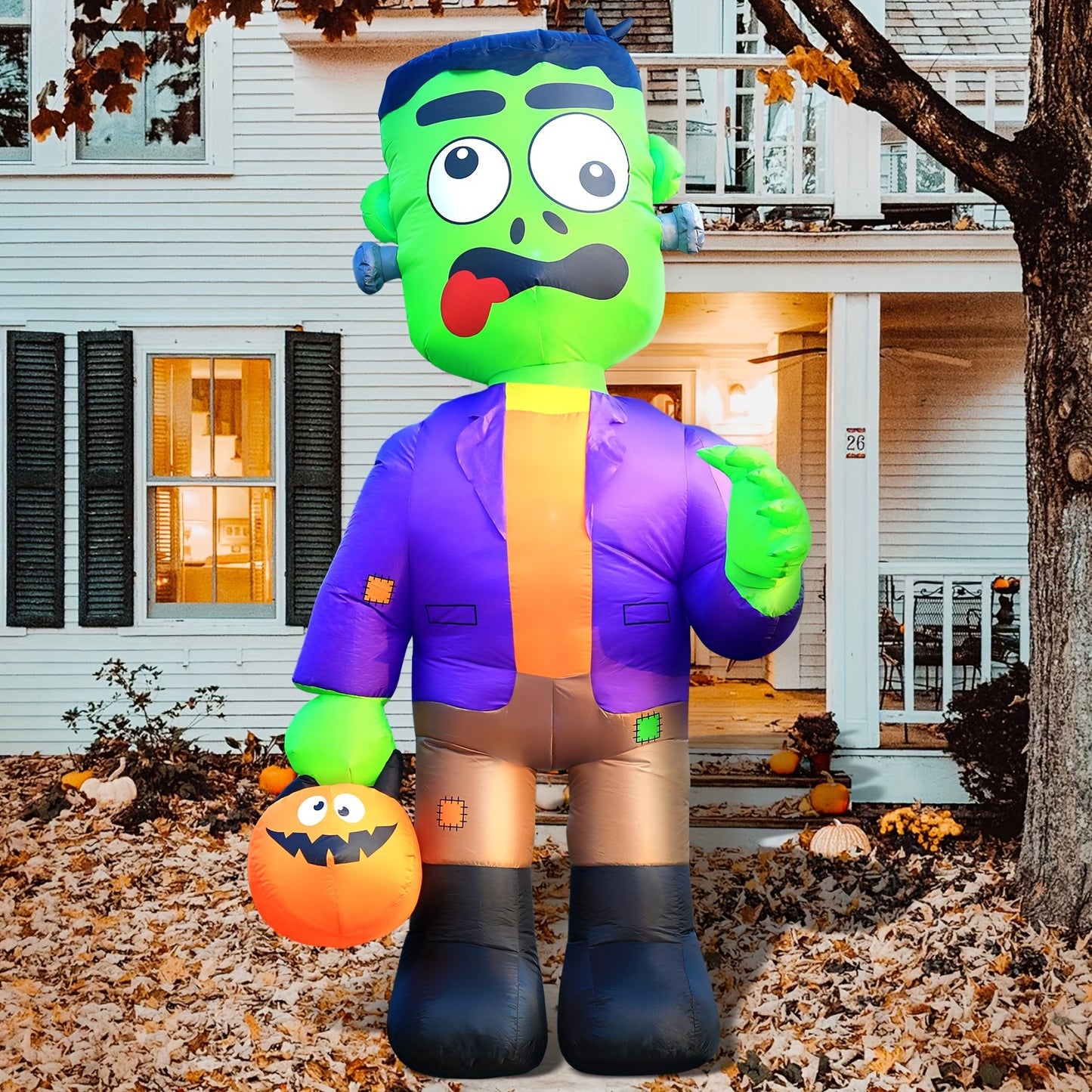 Halloween Inflatable Blow Up Decorations, 8FT Green Zombies Holding Pumpkin, Built-in LEDs For Holiday Party, Garden, Lawn, Yard, Patio Décor