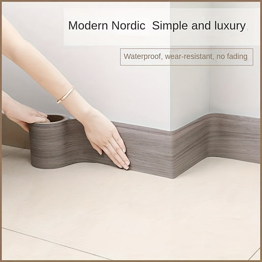 1 roll Self-Adhesive Wood Grain Skirting Line Wall Sticker for Living Room and Bedroom Decoration - 8cmx5m