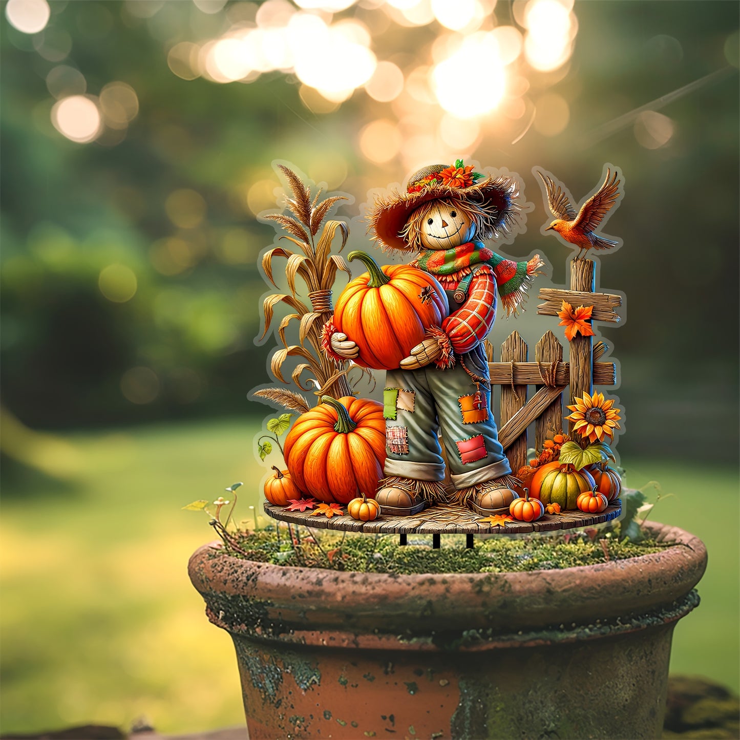 Charming Scarecrow & Pumpkin Garden Stake - Acrylic, Fall Harvest & Thanksgiving Theme, Versatile Outdoor Yard Art Decor, Perfect Gift for Family and Friends