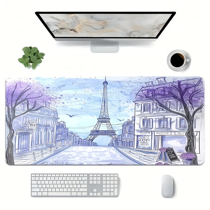 1pc Large Paris Street Scene Gaming Mouse Pad - Thickened Non-Slip Washable Rubber Desk Mat, Precision Edge Locking, for Gamers and Office Use, Computer Keyboard Accessories